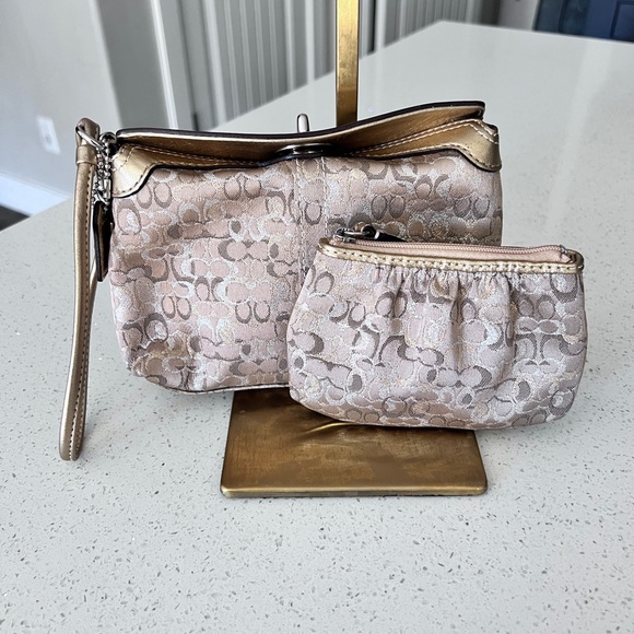 Coach Handbags - Coach Metallic Gold Wristlet w/ Matching Coin Pouch